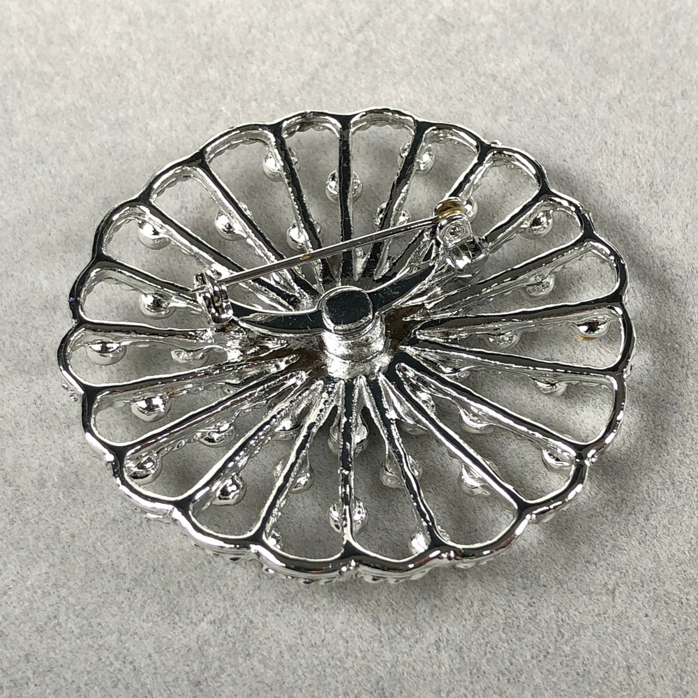 Vintage Brooch Pin 3pc‎ Lot Blue Clear Rhinestone Crystals Silver Tone MCM - Picture 8 of 15